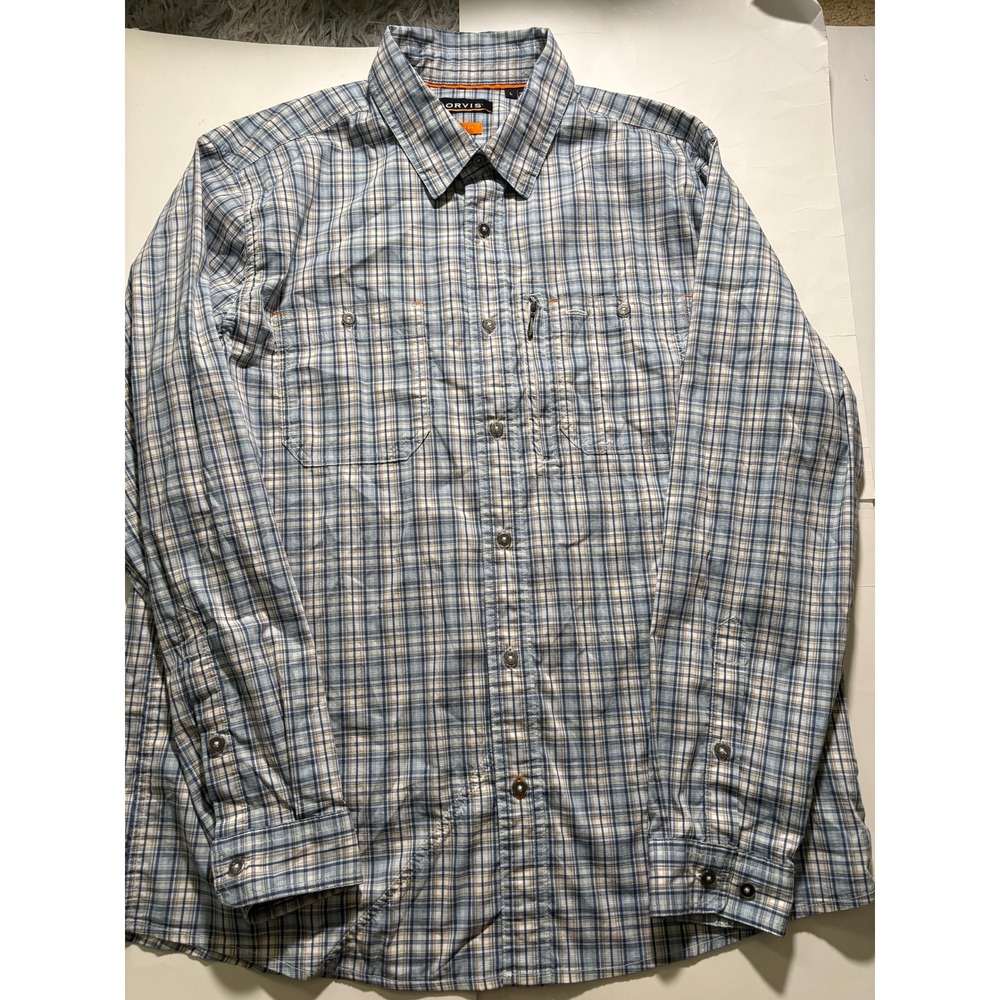 Orvis Active Fit Plaid Button Up Shirt Mens‎ Large Blue Outdoor Hiking - Picture 2 of 8